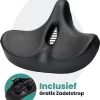 Voltano City XXXL Fietszadel Met Uitsparing – Unisex Extra Breed Fietszadel – Tegen Zadelpijn – 100% Waterdicht – Incl. Gratis Zadelstrop - Zwart