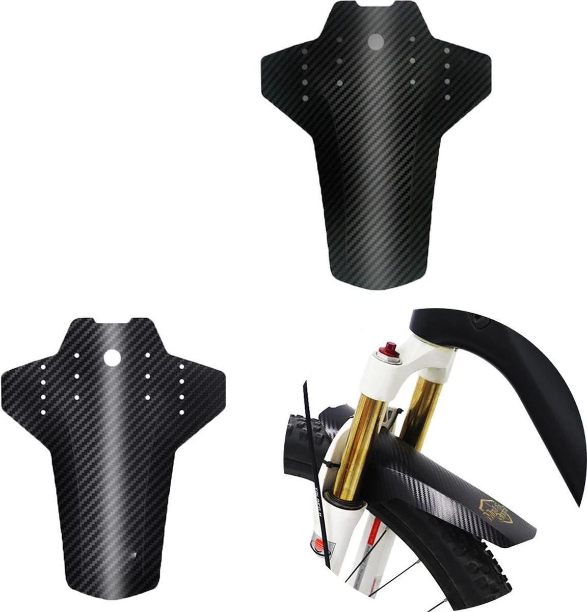 Set Van 2 - Universeel Spatborden - Inclusief Bevestiging Materiaal - Tie Wraps - Mountainbike Spatbord -Verstelbare Voor + Achter MTB Spatbord Set - Compatibel Met 20 "/24"/26 "/27.5"/29" Fiets - MBT Spatborden - 3D Carbon Patroon - Zwart - Afbeelding 7