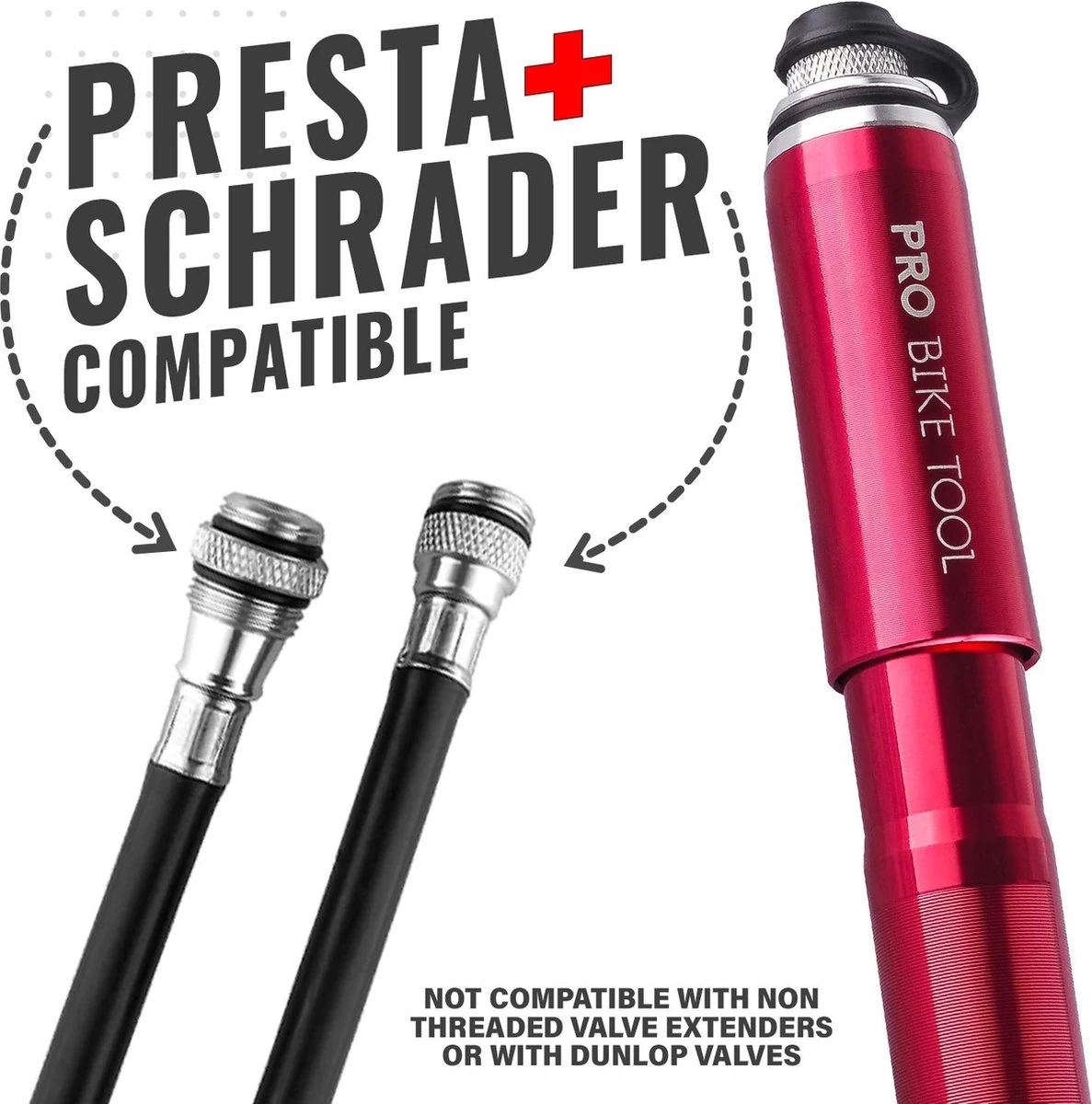 PRO BIKE TOOL Mini Luchtpomp Fiets, Fietspomp Voor Alle Ventielen (Presta & Schrader), Hoge Druk Tot 6,9 Bar / 100 PSI, Betrouwbare, Compacte & Lichtgewicht Framepomp, Pomp Voor Racefiets & Mountainbike. - Afbeelding 3