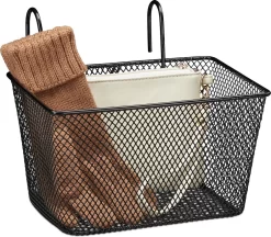 Relaxdays Fietsmand Stuur - Fietsmandje Met Haken - Fiets Mand Voorop - Klein - Metaal - Zwart