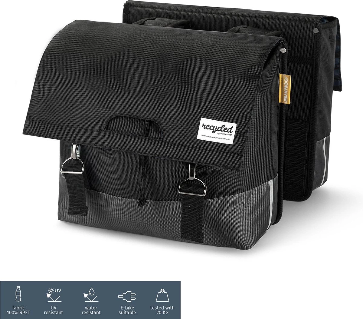 Urban Proof Fietstas Dubbel 40L Recycled Zwart Gri-Zwart/Grijs - Afbeelding 12