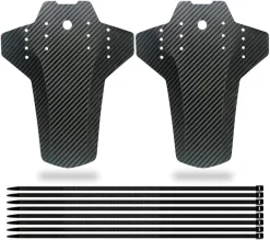 Set Van 2 - Universeel Spatborden - Inclusief Bevestiging Materiaal - Tie Wraps - Mountainbike Spatbord -Verstelbare Voor + Achter MTB Spatbord Set - Compatibel Met 20 "/24"/26 "/27.5"/29" Fiets - MBT Spatborden - 3D Carbon Patroon - Zwart
