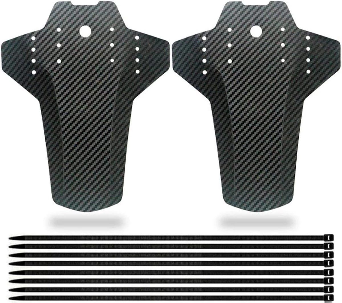 Set Van 2 - Universeel Spatborden - Inclusief Bevestiging Materiaal - Tie Wraps - Mountainbike Spatbord -Verstelbare Voor + Achter MTB Spatbord Set - Compatibel Met 20 "/24"/26 "/27.5"/29" Fiets - MBT Spatborden - 3D Carbon Patroon - Zwart