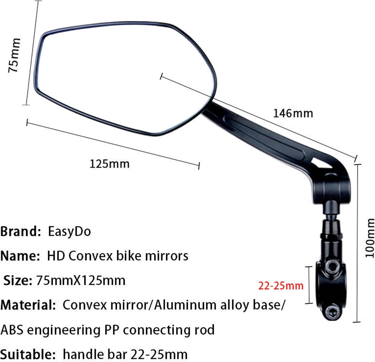 EasyDo Fietsspiegel Ebike Incl Grote Kijkhoek - Achteruitkijkspiegel - Links - 360º Verstelbaar - Multifunctioneel - Incl Inbussleutel - Afbeelding 10