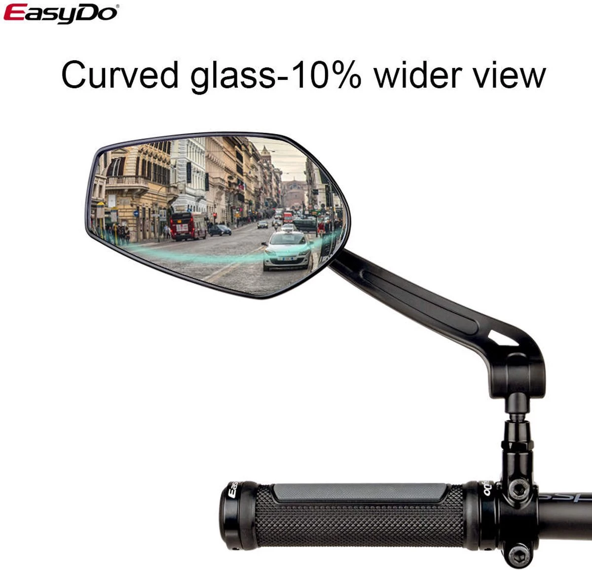 EasyDo Fietsspiegel Ebike Incl Grote Kijkhoek - Achteruitkijkspiegel - Links - 360º Verstelbaar - Multifunctioneel - Incl Inbussleutel