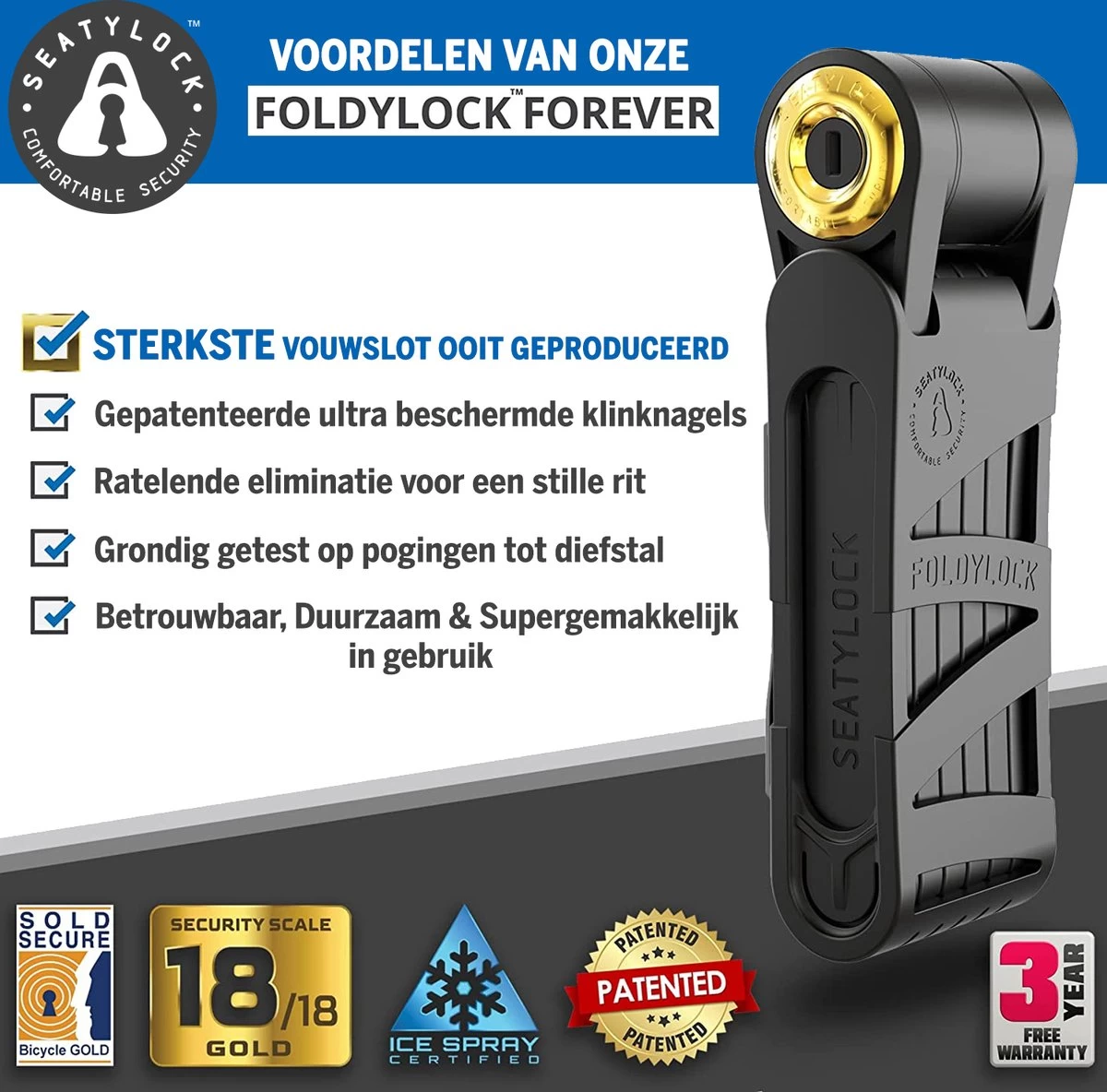 FoldyLock Forever Vouwslot Fietsslot 18/18 Gold Hoge Kwaliteit - Voor Elk Type Fiets - Met Houder 90cm - Afbeelding 6