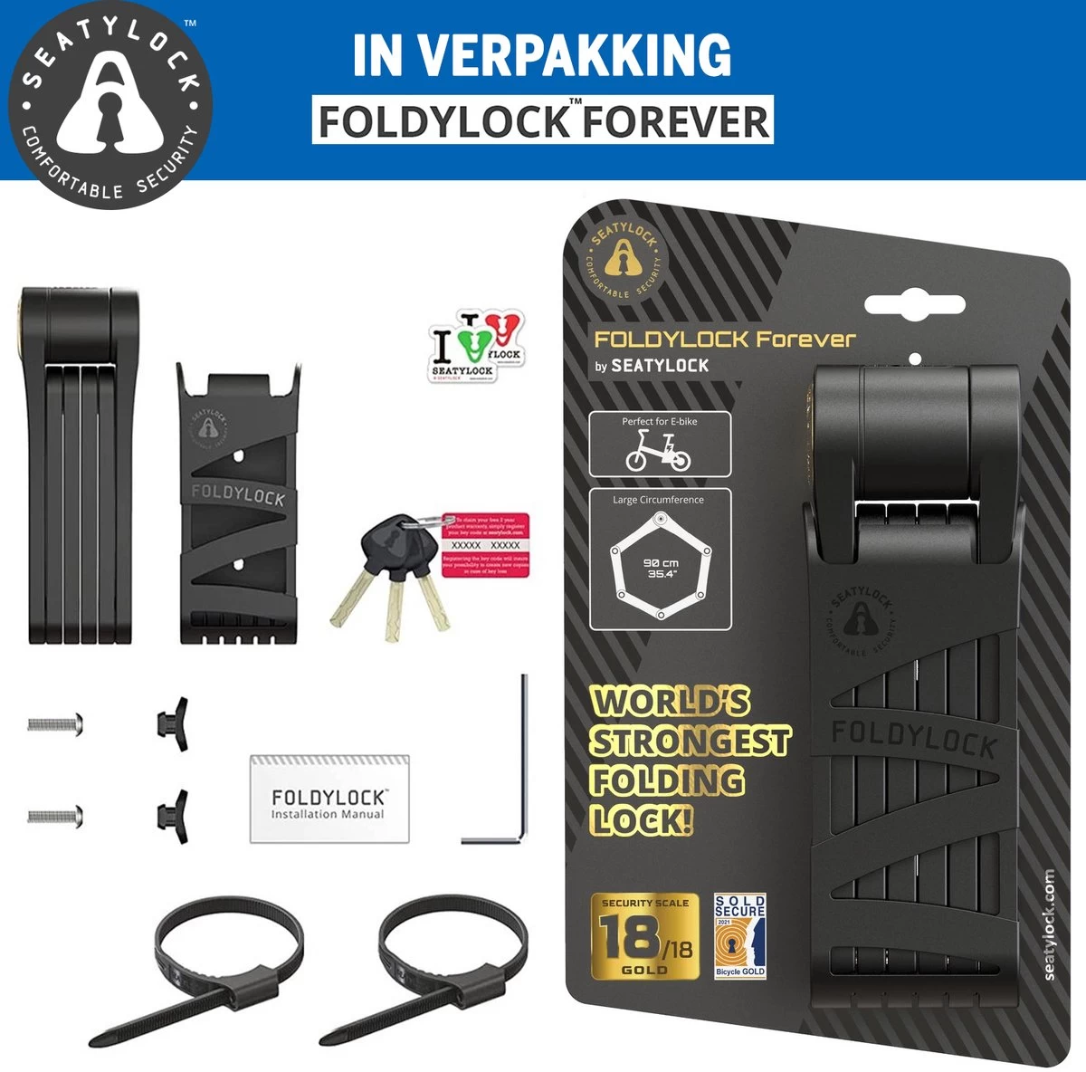 FoldyLock Forever Vouwslot Fietsslot 18/18 Gold Hoge Kwaliteit - Voor Elk Type Fiets - Met Houder 90cm - Afbeelding 7