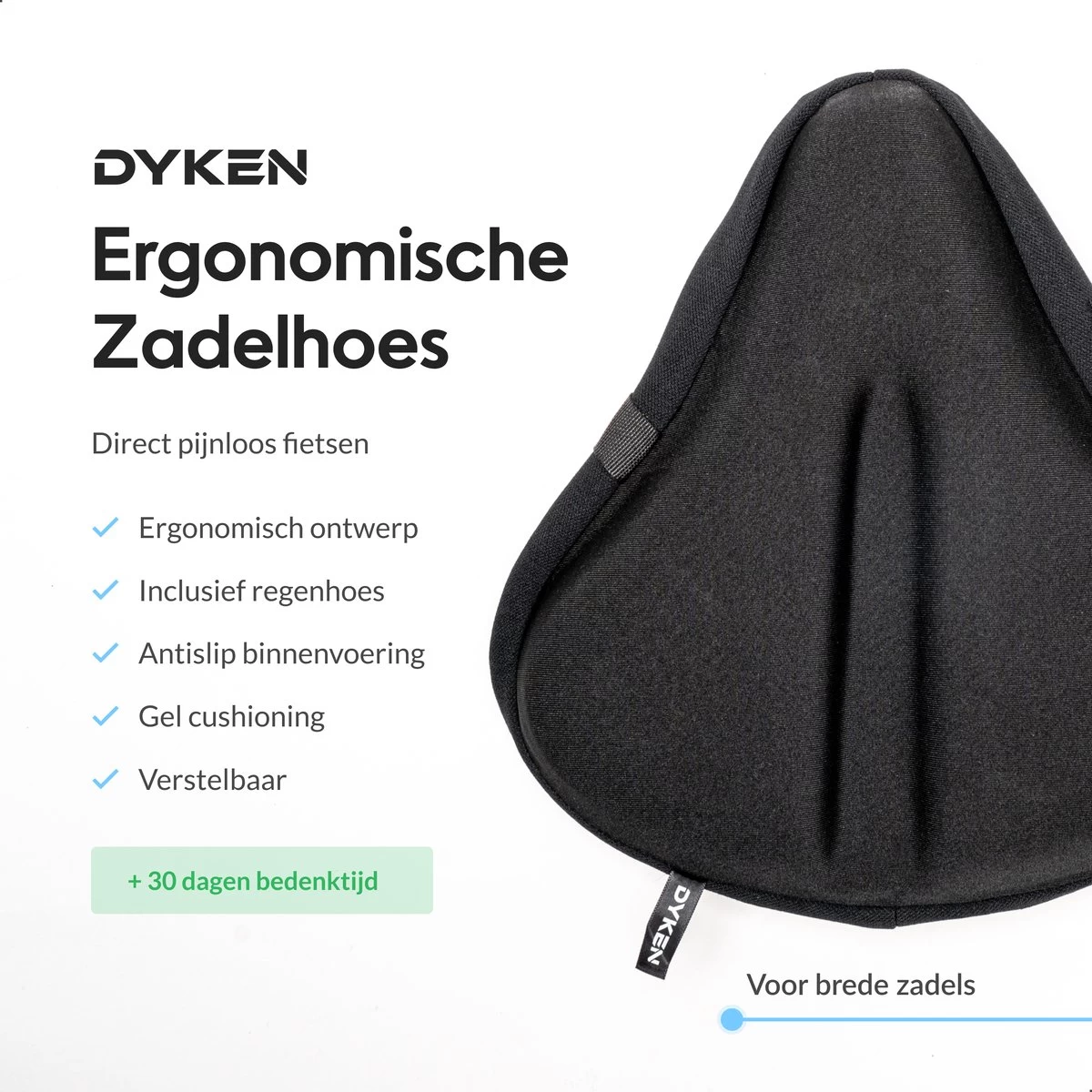 Dyken Zadelhoes Fiets Gel - Zadeldek - Universele Fietszadelhoes - Brede Zadels - Zwart - Afbeelding 2