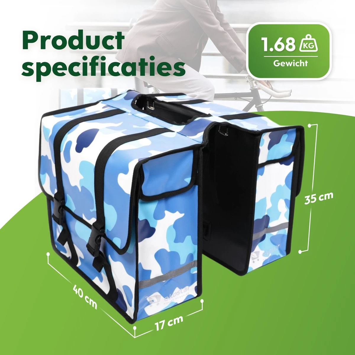 Ekostar® Online Shopping - Fietstassen Dubbel - Waterdicht - Fietstas - 46 Liter – Camouflage Blauw - Fietstassen Elektrische Fietsen - Afbeelding 3