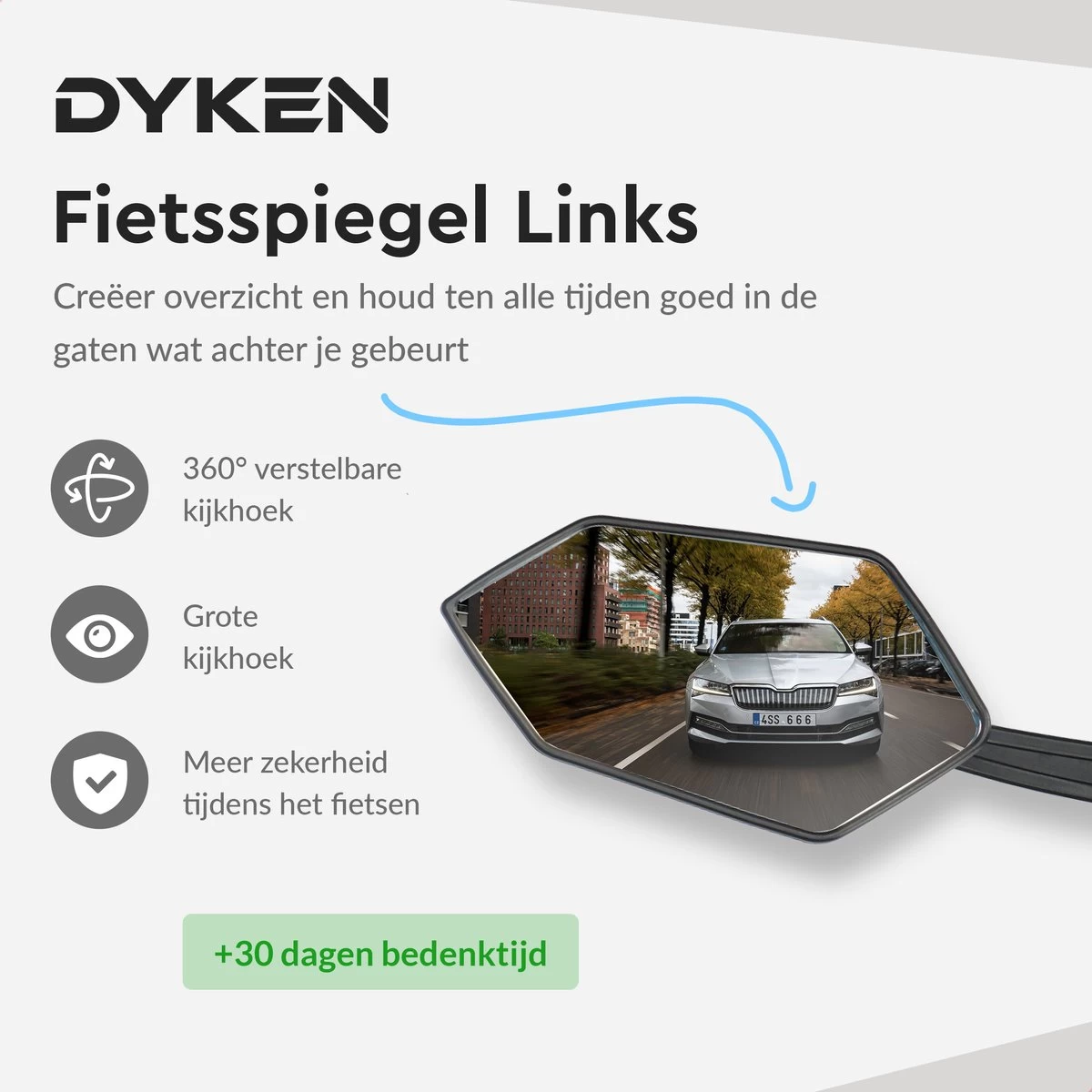 Dyken Fietsspiegel Links - Achteruitkijkspiegel Op Stuur - Fietsspiegel Ebike - Fiets Spiegel - Afbeelding 2