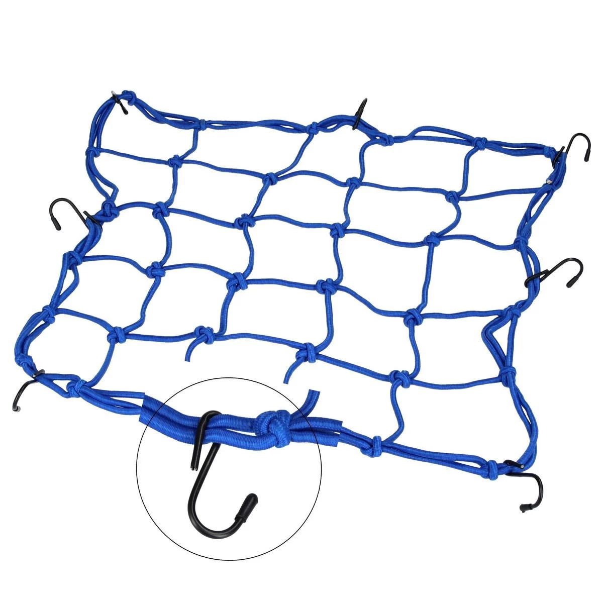 Merkloos Premium Bagagenet Met 8 Haken – 40x40cm – 90x90 Uitgerekt – Blauw | Spin, Motorfiets, Scooter En Fiets - Afbeelding 3