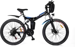 Myatu E-Bike 26-inch E-bike Voor Vrouwen En Mannen, Mountainbike Elektrische Fiets Met 36V 10.4AH Accu En Shimano 21 Versnellingen, 21 Versnellingen, Derailleur, 250 W-Zwart En Blauw
