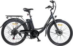 Myatu E-bike 26 Inch City Pedelec Voor Dames En Heren, Elektrische Fiets Met 12,5Ah Accu, 6 Versnellingen Shimano, Derailleur Versnellingen, Achter Motor 250 W-Zwart