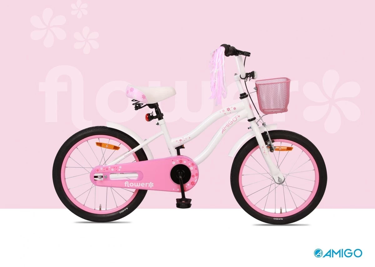 Amigo Flower Meisjesfiets - Kinderfiets 18 Inch - Wit - Afbeelding 10