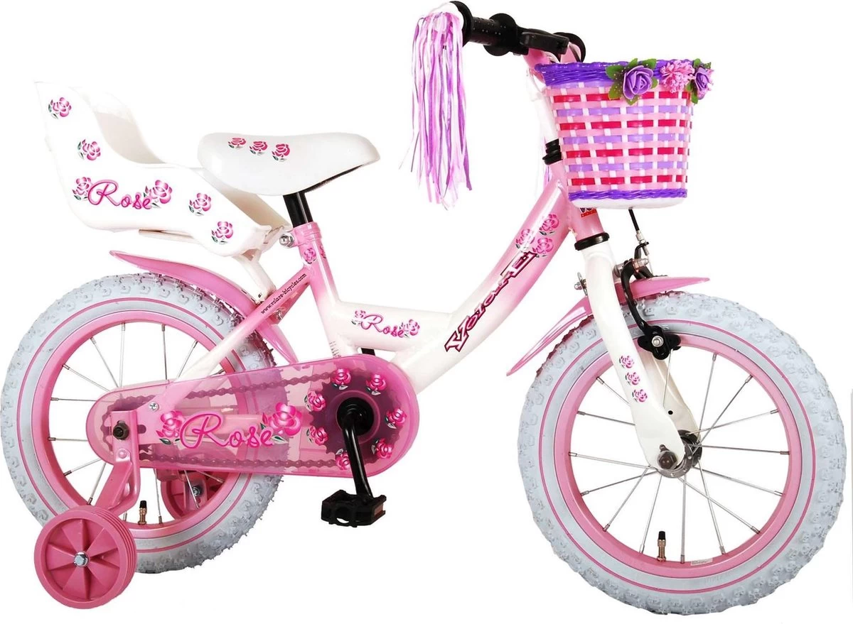 Volare Rose Kinderfiets - Meisjes - 14 Inch - Roze Wit - 95% Afgemonteerd - Afbeelding 2