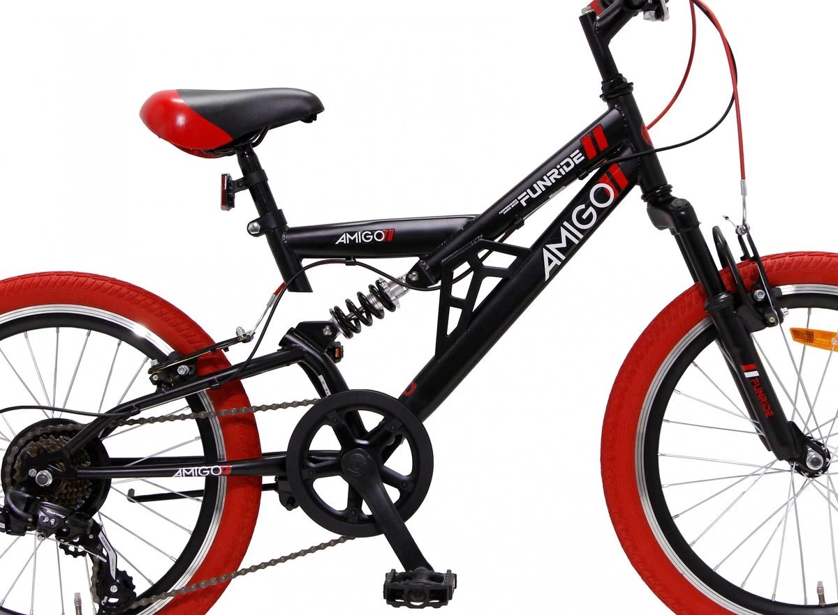 Amigo Fun Ride - Mountainbike 20 Inch - Voor Jongens En Meisjes - Met 7 Versnellingen - Zwart/Rood - Afbeelding 2