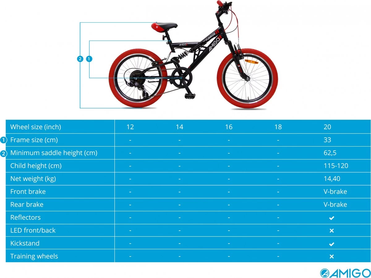 Amigo Fun Ride - Mountainbike 20 Inch - Voor Jongens En Meisjes - Met 7 Versnellingen - Zwart/Rood - Afbeelding 9