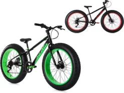 Ks Cycling Fiets Mountainbike MTB 24" Fat Bike SNW2458 Zwart-groen - 38 Cm