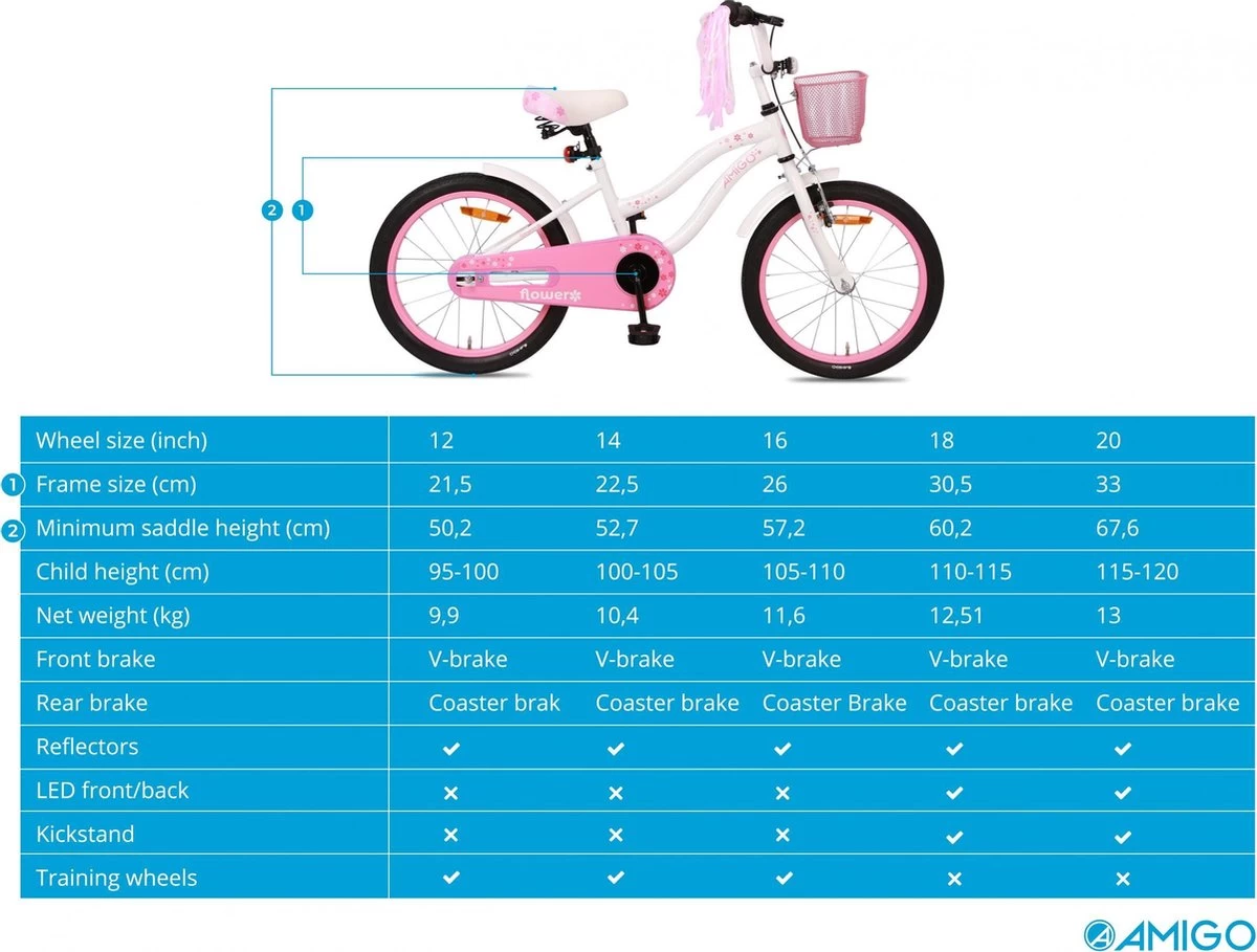 Amigo Flower Meisjesfiets - Kinderfiets 18 Inch - Wit - Afbeelding 11