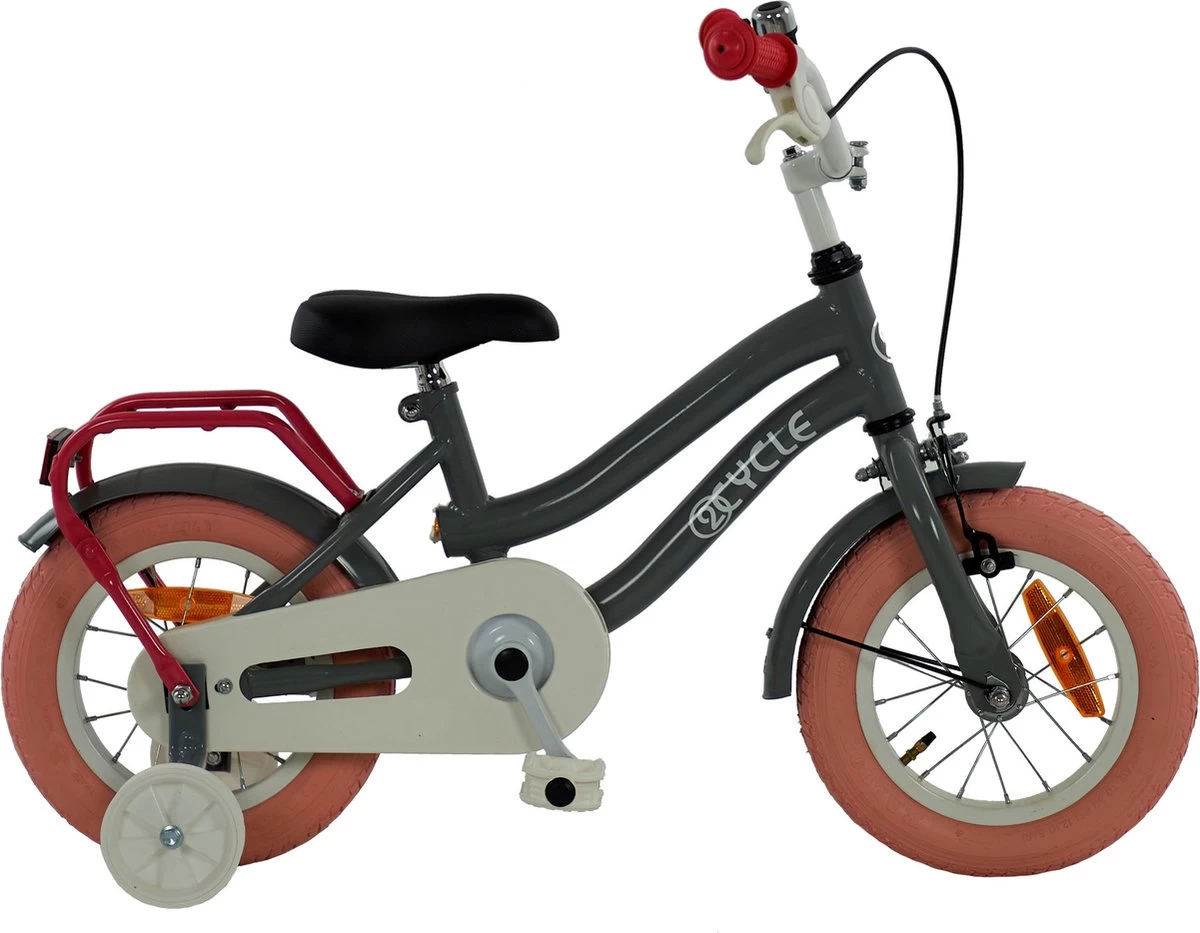 2Cycle Pretty - Kinderfiets - 12 Inch - Grijs-Roze - Meisjesfiets - Afbeelding 4