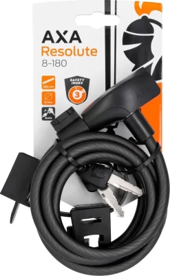 AXA Resolute 8/180 Kabelslot – Slot Voor Fietsen - Gebruiksvriendelijk - 180 Cm Lang - Diameter 8 Mm - Zwart