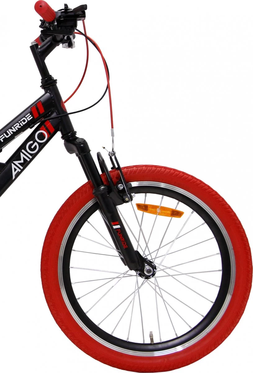 Amigo Fun Ride - Mountainbike 20 Inch - Voor Jongens En Meisjes - Met 7 Versnellingen - Zwart/Rood - Afbeelding 3