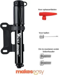 Fietspomp Racefiets | Mini Fietspomp | Met Flexible Slang | 8 Bar | Zwart