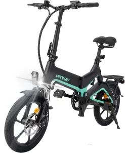 Merkloos Hitway 14F005 Elektrische Fiets E-bike | Opvouwbaar | 250W Motor | 7.5Ah | 16" | Zwart / Groen